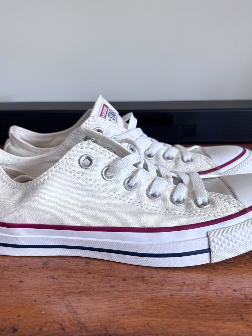 Converse Unisex Low-Top Canvas Sneakers in Off-White with Red Trim - Picture 3 of 10